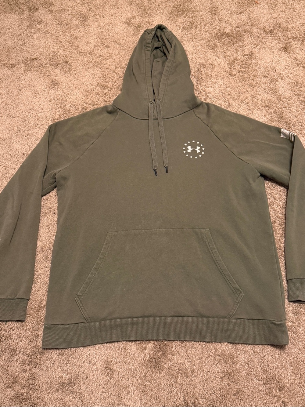 Under Armour Freedom Hoodie Mens XL Loose Green Pullover Long Sleeve Flag Logo